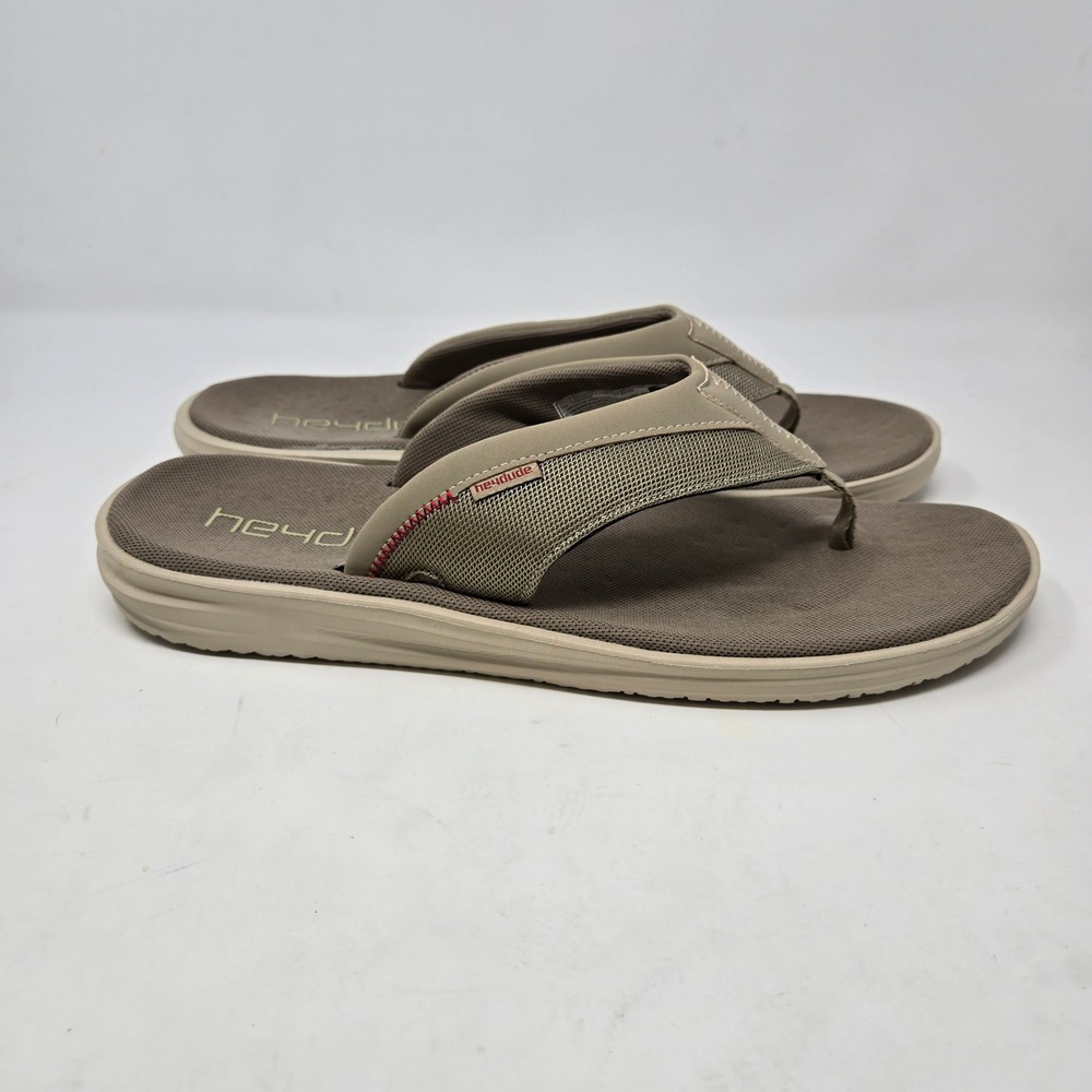 Hey Dude Mens Milo Tan Beige Mesh Flip Flop Sandals Size 14 Lightweight Comfort - Picture 2 of 10